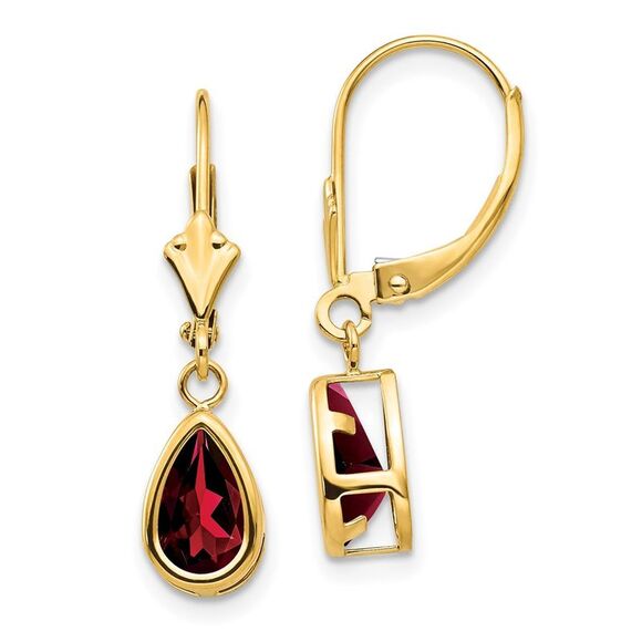 Kazi Luxury 14k Yellow Gold 8x5mm Pear Garnet Leverback Earrings